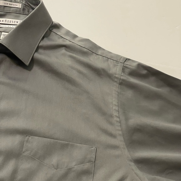 Van Heusen Men Regular Fit Long Sleeve Gray Dress Shirt Lux Sateen 17 1/2 34/35 - Picture 9 of 12